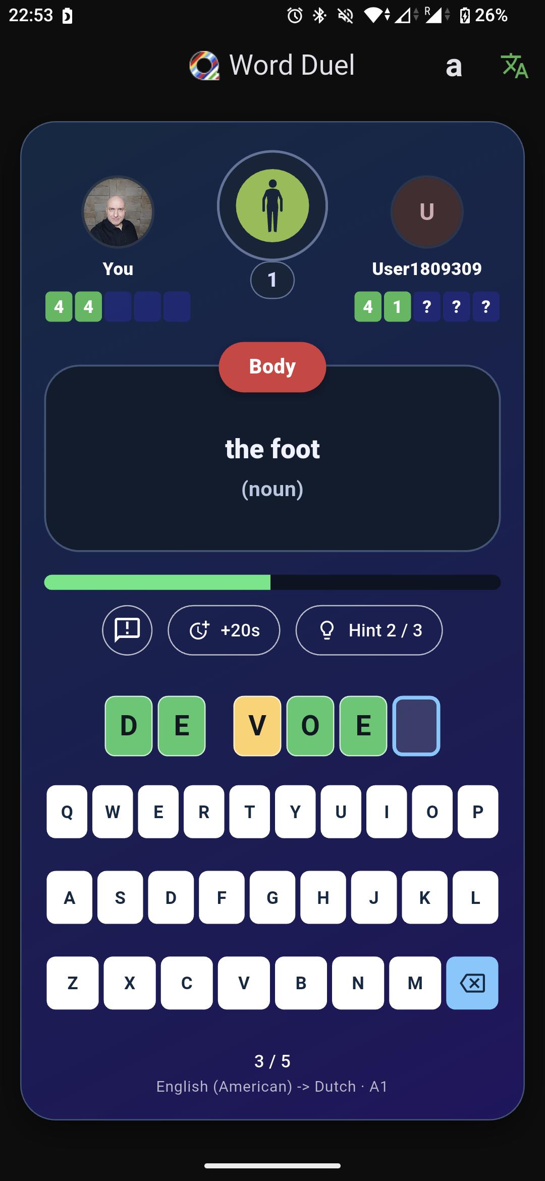 Hard mode in Qlango Word Duel