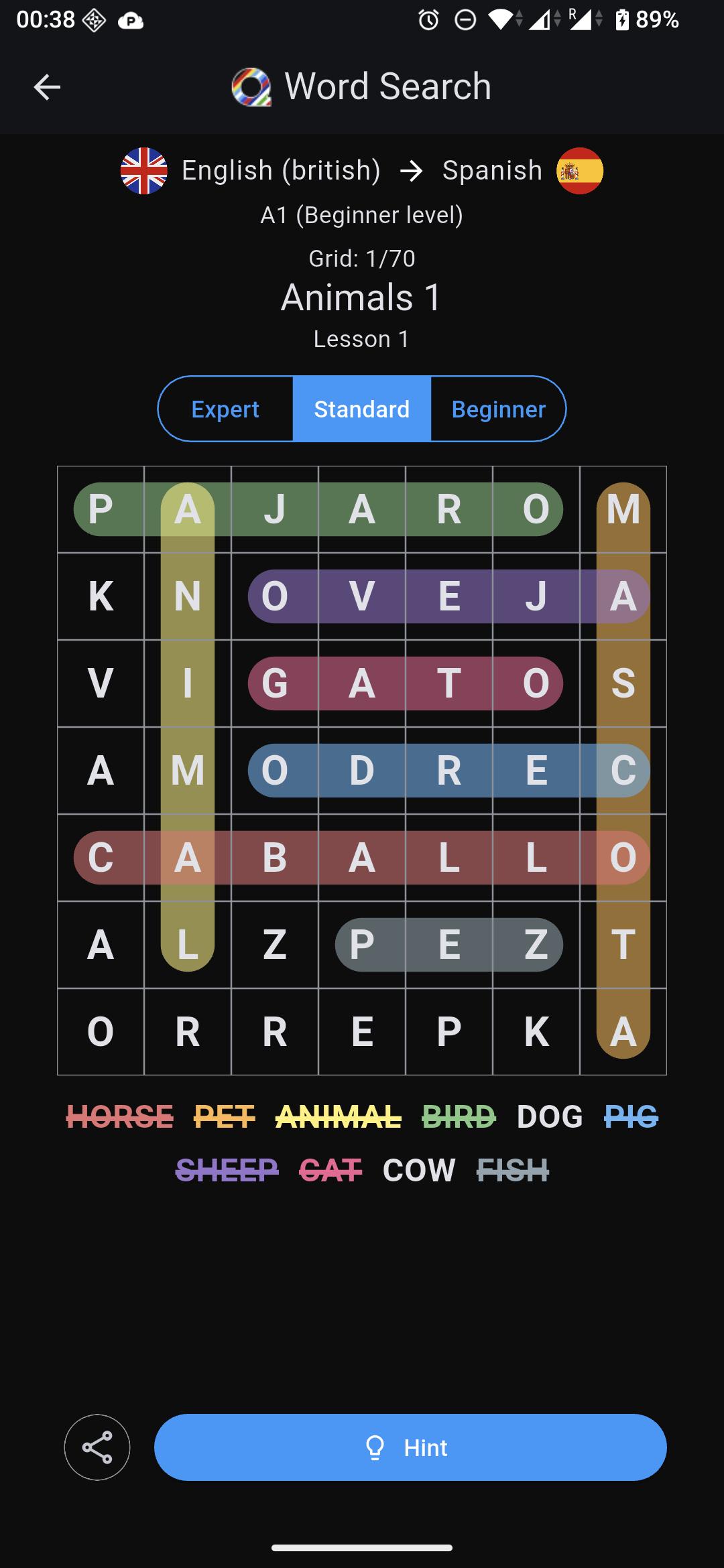 Word Search game in Qlango